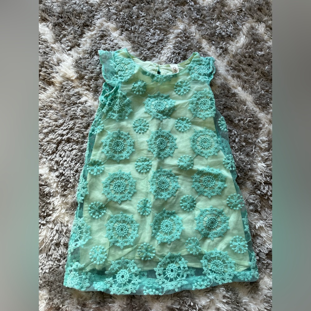 Cherokee XS 4-5 Toddler Girls Sleeveless Turquoise Floral Lace Dress